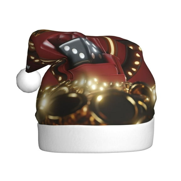 JUNZAN Christmas Hat,super soft plush Santa Hat,personalized santa hat,Xmas Holiday Hat for Unisex- Casino King And Playing Cards