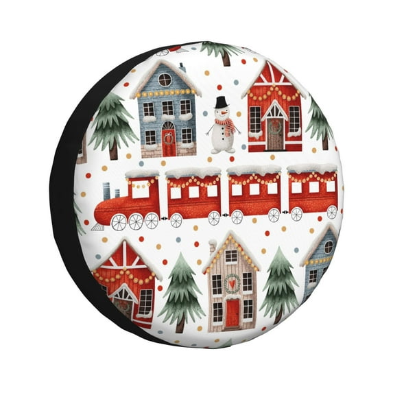 JUNZAN Christmas Houses Tire Cover Wheel Protector for Truck SUV Trailer Camping Rv Tire Covers-15 inch