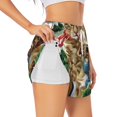 JUNZAN Christmas Kitten Puppy Print Women's Athletic Gym Running Shorts
