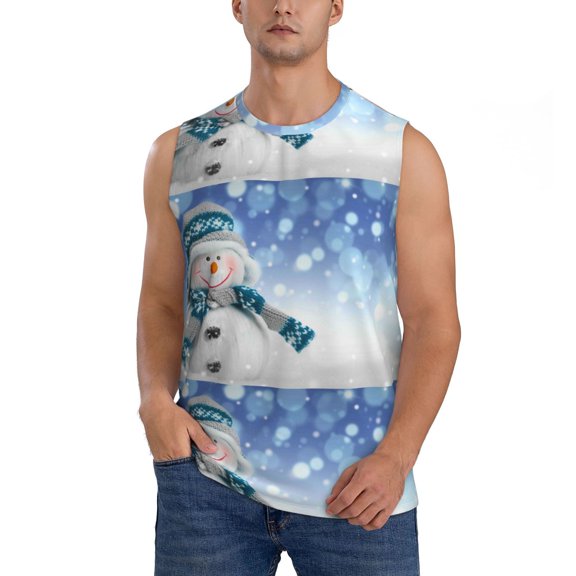 JUNZAN Christmas Snowman In The Snow Men's Sleeveless T Shirts,Sleeveless Muscle Shirts,Sizes S-3XL