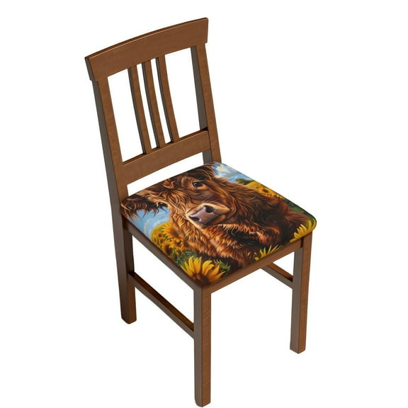 JUNZAN Cloud Sky Sunflower Cow Print Dining Chair Seat Covers, Stretch Fitted Dining Room Upholstered Chair Seat Cushion Cover