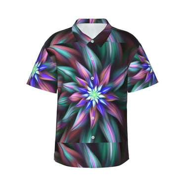 JUNZAN Colored Abstract Pattern Hawaiian Shirt for Men,Summer Beach Casual Short Sleeve Button Down Shirts-Small