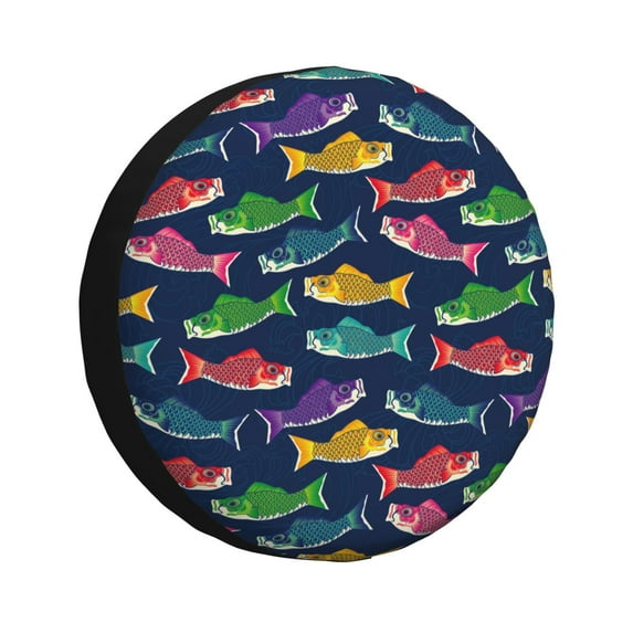 JUNZAN Colorful Carp Streamer 1 Tire Cover Wheel Protector for Truck SUV Trailer Camping Rv Tire Covers-14 inch