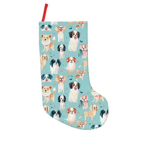 JUNZAN Colorful Dog Print 18 Inches Christmas Stockings with Letters,Christmas Stockings for Christmas Xmas Tree Holiday Fireplace Family Decor Gifts