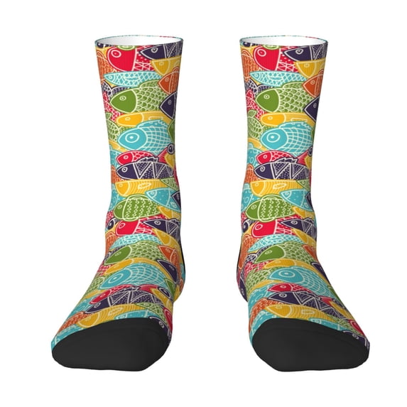 JUNZAN Colorful Fish 2 Mens Funny Socks for Men Women Colorful Fun Novelty Crew Patterned Socks