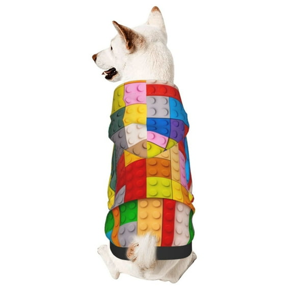JUNZAN Colorful Plastic Blocks Pattern Dog Hoodie Puppy Sweater Sweatshirt,Cold Weather Coat Pet Clothes for Dog Cat-Small