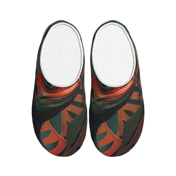 JUNZAN Colorful Reptile And Leaves Print Cozy Slippers for Men& Women,Fuzzy Slip-on Slippers TPR Sole Slippers Plush Lining House Shoes for Indoor & Outdoor-35/36