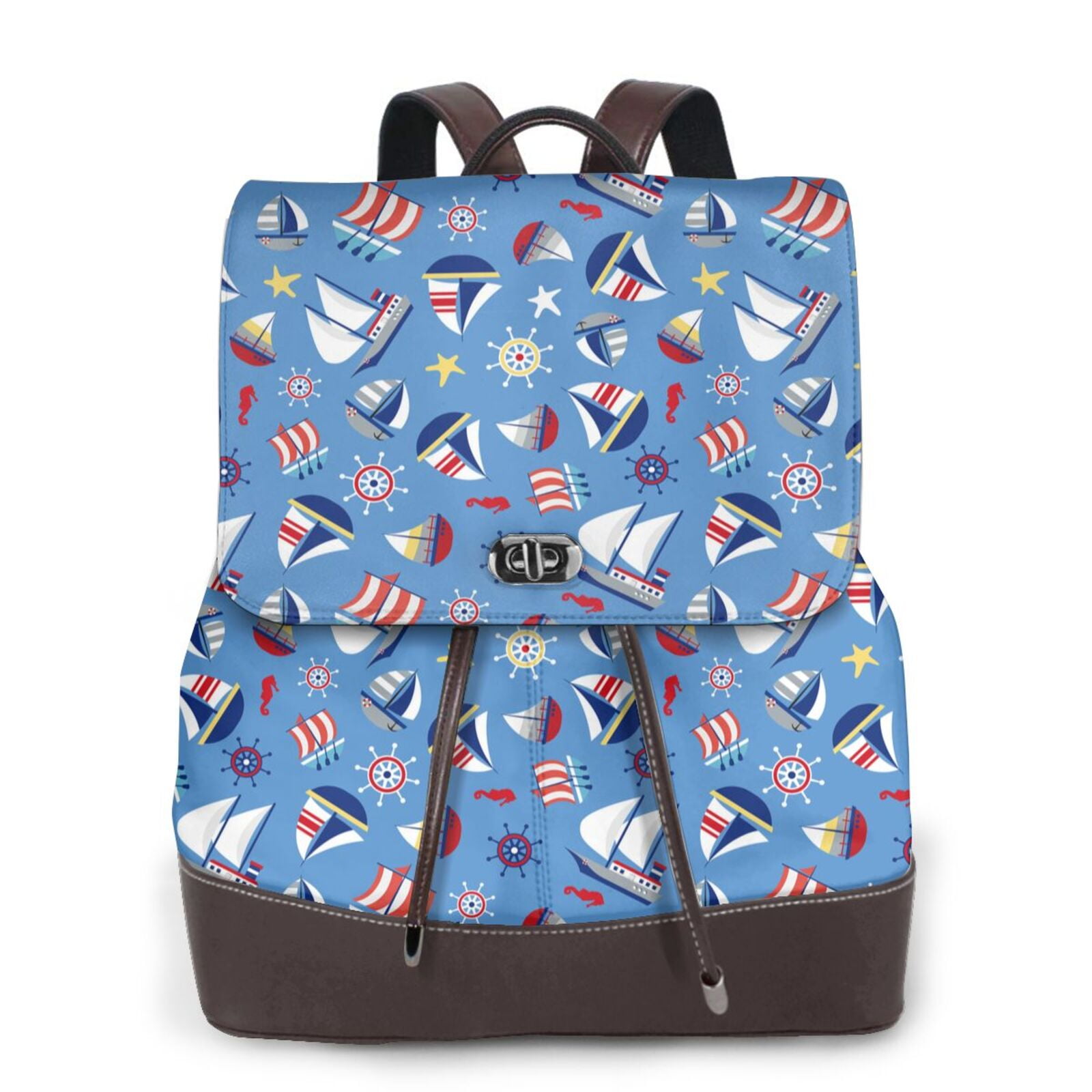 JUNZAN Colorful Sailing Ship for PU Leather Backpack,Laptop Backpack ...