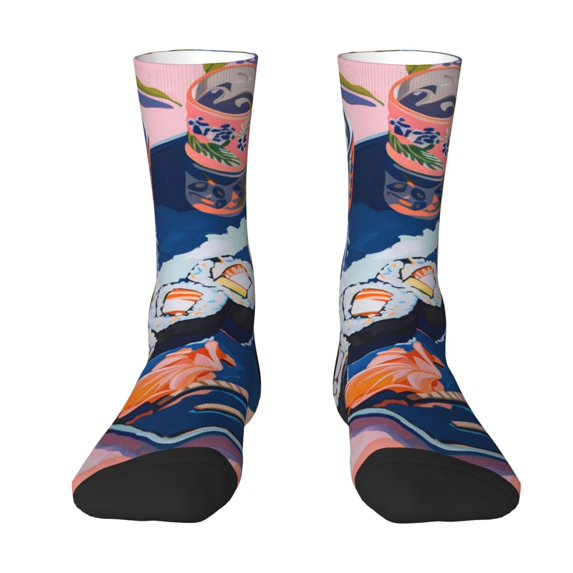 JUNZAN Colorful Sushi Food Art Mens Funny Socks for Men Women Colorful Fun Novelty Crew Patterned Socks