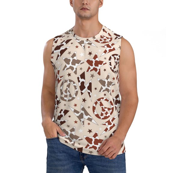 JUNZAN Cow Spots And Peace Men's Sleeveless T Shirts,Sleeveless Muscle Shirts,Sizes S-3XL