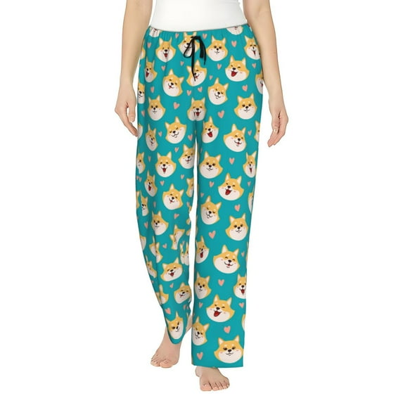 JUNZAN Cute Shiba1 Women's Pajama Pants Drawstring Comfy Sleep Bottoms with Pockets