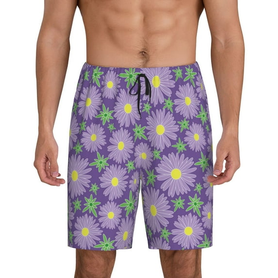 JUNZAN Daisies Flowers Pattern Sleep Pajama Shorts for Men,Men's Pajama Bottoms,Sleepwear,Pj Shorts