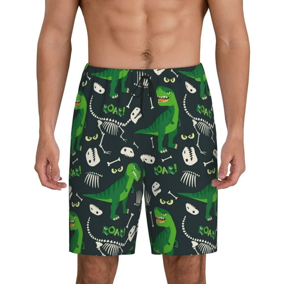 JUNZAN Dinosaur and Bone Pattern Sleep Pajama Shorts for Men,Men's Pajama Bottoms,Sleepwear,Pj Shorts