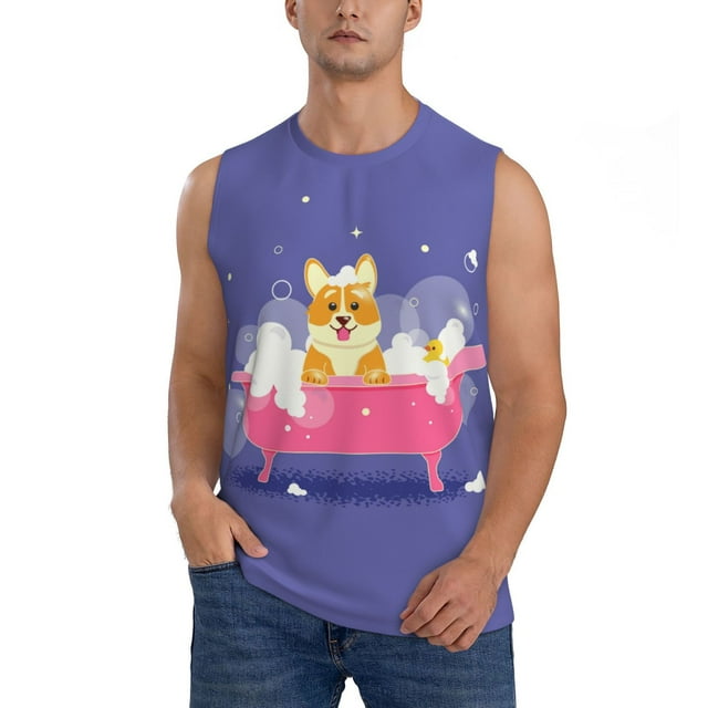 Junzan Dog Washes In A Pink Bath Men's Sleeveless T Shirts,sleeveless 