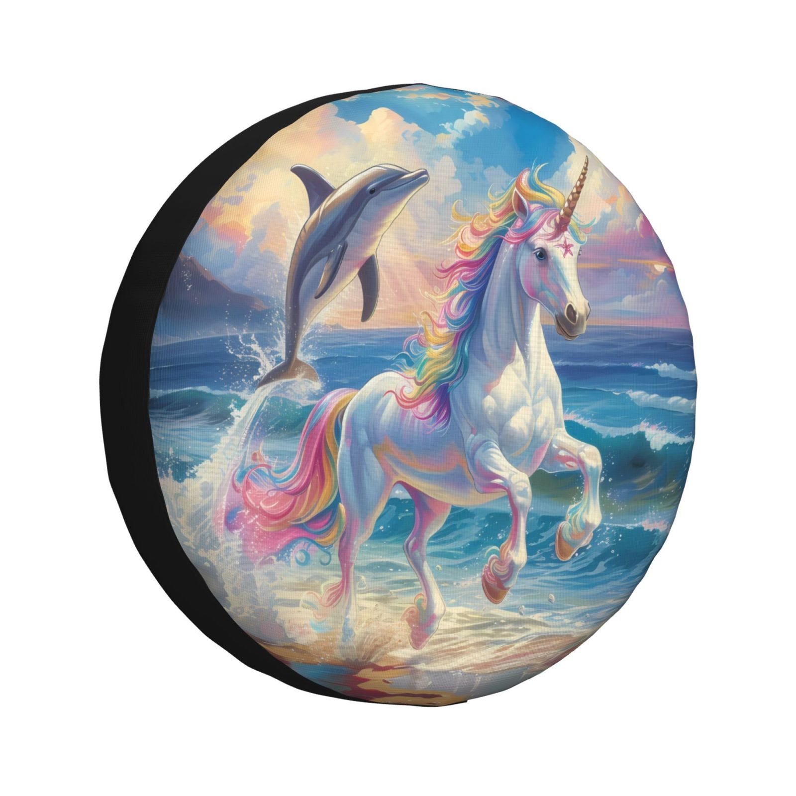 JUNZAN Dolphin Rainbow Horse Tire Cover Wheel Protector for Truck SUV