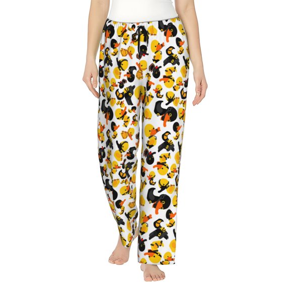 JUNZAN Duck In Black Suit1 Women's Pajama Pants Drawstring Comfy Sleep Bottoms with Pockets