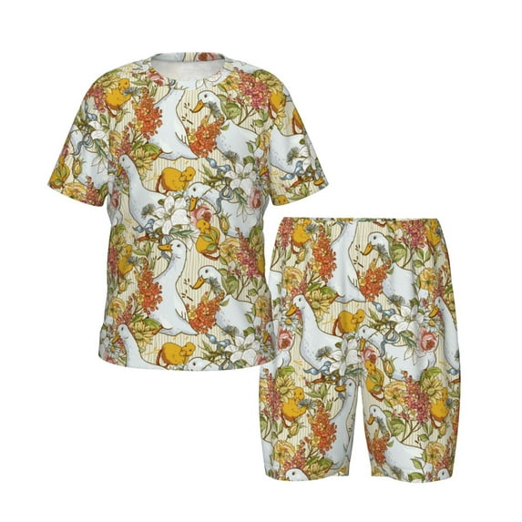 JUNZAN Ducks and Flowers for Boys Girls Pajama Sets Toddler Sleepwear Summer Jammies 2pcs PJs