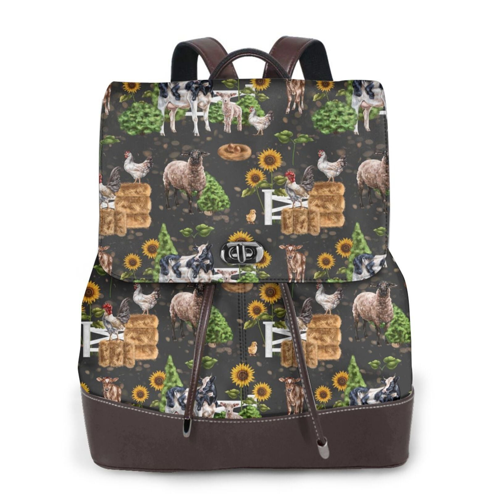 JUNZAN Farm Animals 2 for PU Leather Backpack,Laptop Backpack Purse for ...
