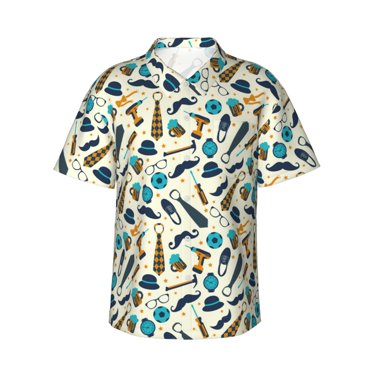 JUNZAN Fathers day Pattern Hawaiian Shirt for Men,Summer Beach Casual Short Sleeve Button Down Shirts-Small