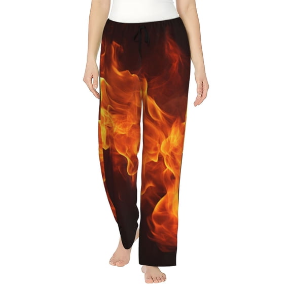 JUNZAN Fiery Orange Flames Energy Women's Pajama Pants Drawstring Comfy Sleep Bottoms with Pockets-Small