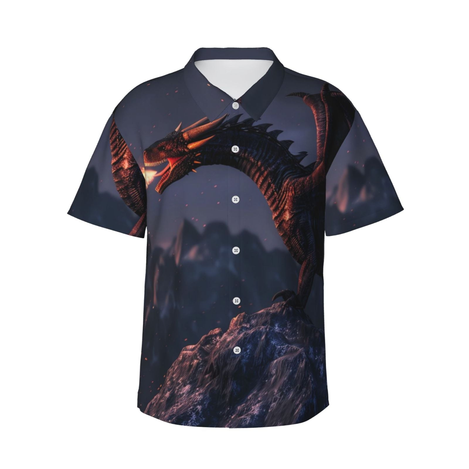 JUNZAN Fire Breathing Dragon Twilight Pattern Hawaiian Shirt for Men