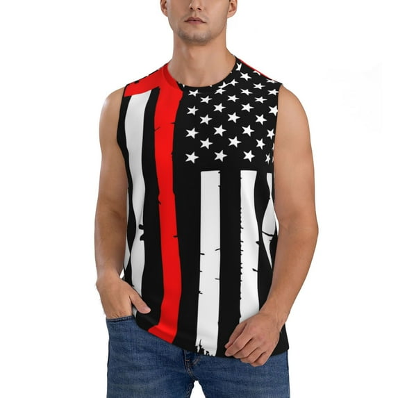 JUNZAN Firefighters USA Flag Men's Sleeveless T Shirts,Sleeveless Muscle Shirts,Sizes S-3XL