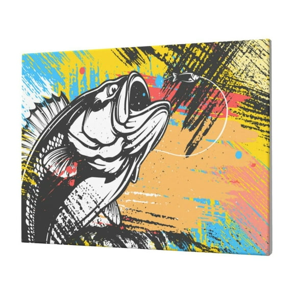 JUNZAN Fishing Bass Pattern Canvas Wall Art Prints,Wall Art Decor Paintings Wall Decor for Living Room Decor Bedroom Home Bathroom Wall Decor, 12''16''