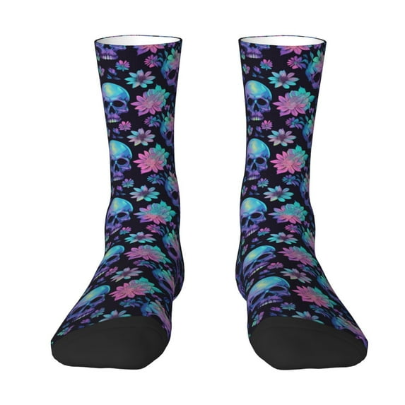 JUNZAN Flower Blue Skull Mens Funny Socks for Men Women Colorful Fun Novelty Crew Patterned Socks