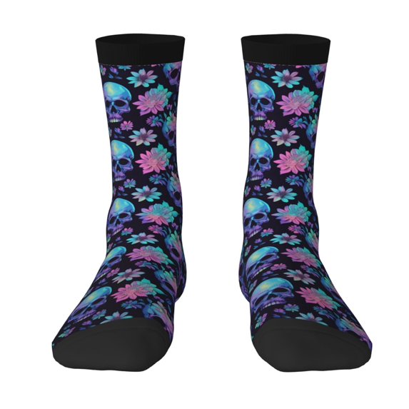 JUNZAN Flower Blue Skull Mens Funny Socks for Men Women Colorful Fun Novelty Crew Patterned Socks