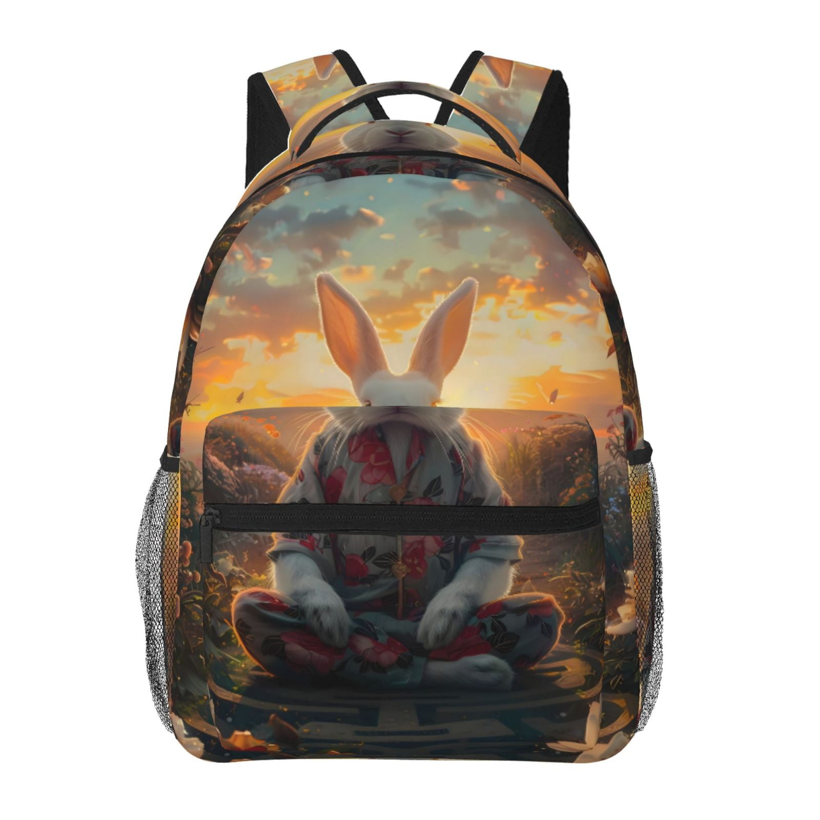 JUNZAN Flower Meditating Rabbit Pattern Casual Laptop Backpack for Men ...