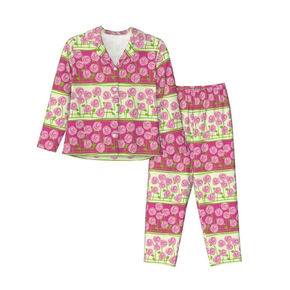 JUNZAN Flowers Print Womens Pajama Sets,Long Sleeve Button Down for Women Pjs 2 piece