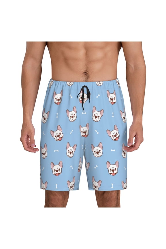 French Bulldog Head Pattern Sleep Pajama Shorts for Men,Men's Pajama Bottoms,Sleepwear,Pj Shorts
