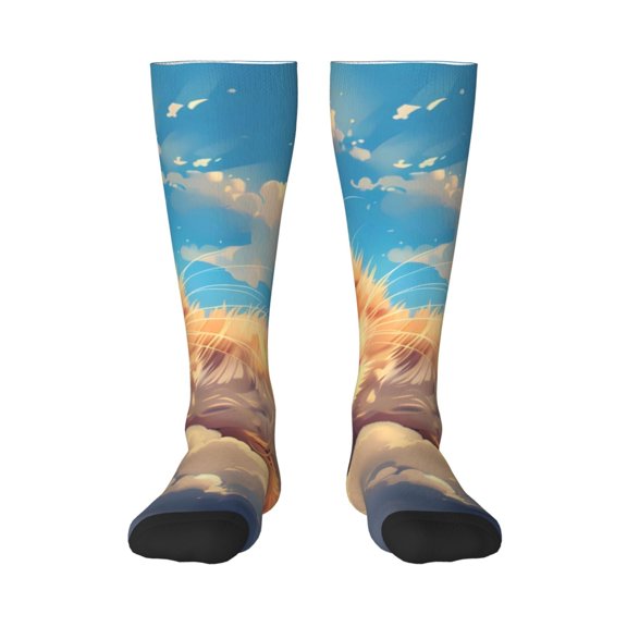 JUNZAN Fun Novelty Knee Warmer High Socks Cloud Sleeping Cat Design