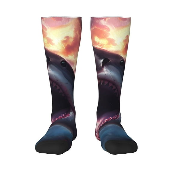 JUNZAN Fun Novelty Knee Warmer High Socks-Dramatic Shark Attack
