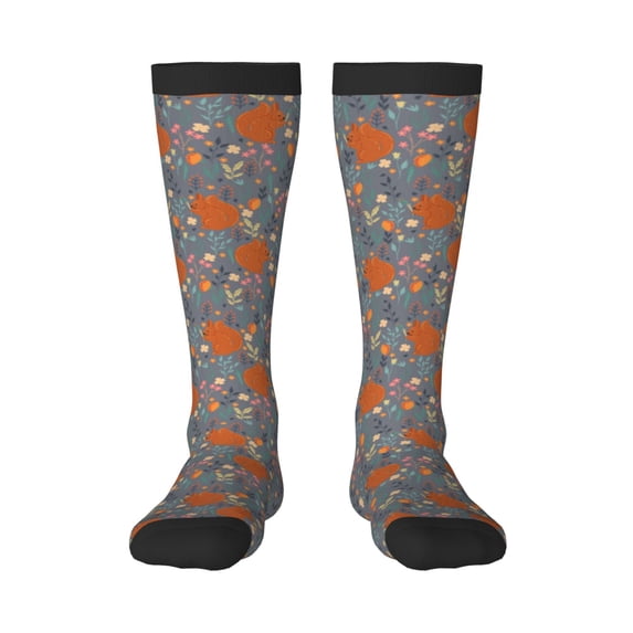 JUNZAN Fun Novelty Knee Warmer High Socks Floral Squirrel Design