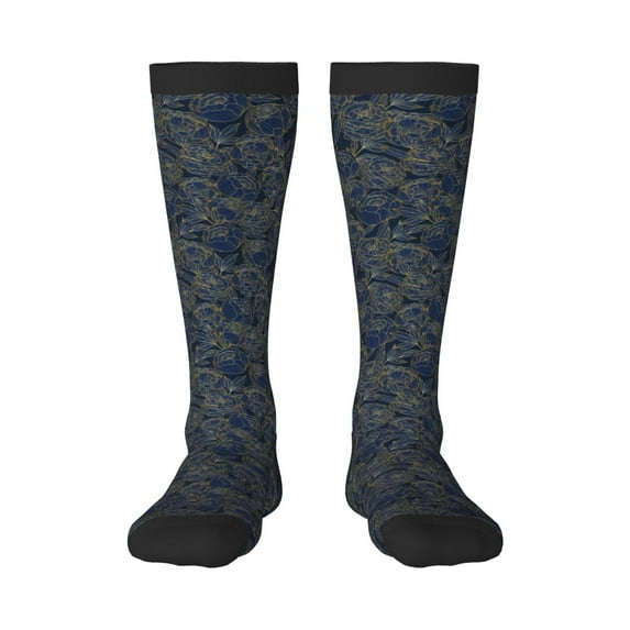 JUNZAN Fun Novelty Knee Warmer High Socks Golden Peonies Design