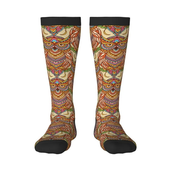 JUNZAN Fun Novelty Knee Warmer High Socks Owl Mandala Design
