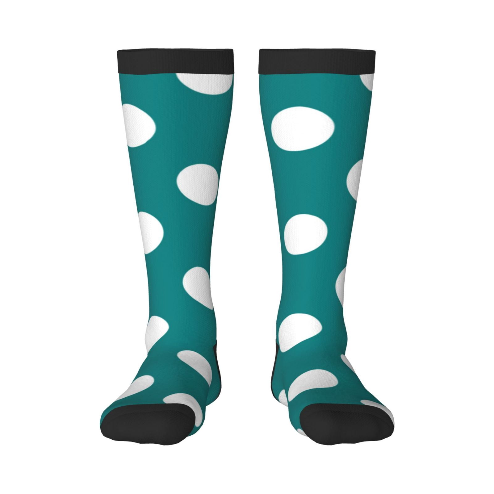 JUNZAN Fun Novelty Knee Warmer High Socks-Teal And White Polka Dot ...