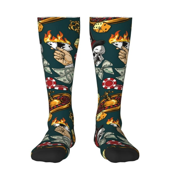 JUNZAN Fun Novelty Knee Warmer High Socks Vintage Casino Chips Design