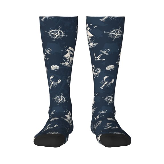 JUNZAN Fun Novelty Knee Warmer High Socks-Vintage Marine