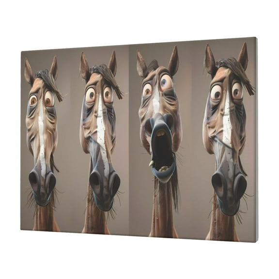 JUNZAN Funny Horse Faces Expressions Pattern Canvas Wall Art Prints,Wall Art Decor Paintings Wall Decor for Living Room Decor Bedroom Home Bathroom Wall Decor, 12''16''