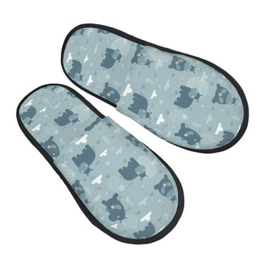 JUNZAN Fuzzy Feet Slippers for Women,House Shoes Non Slip Indoor/Outdoor,Cute Hippopotamus Designs-Medium