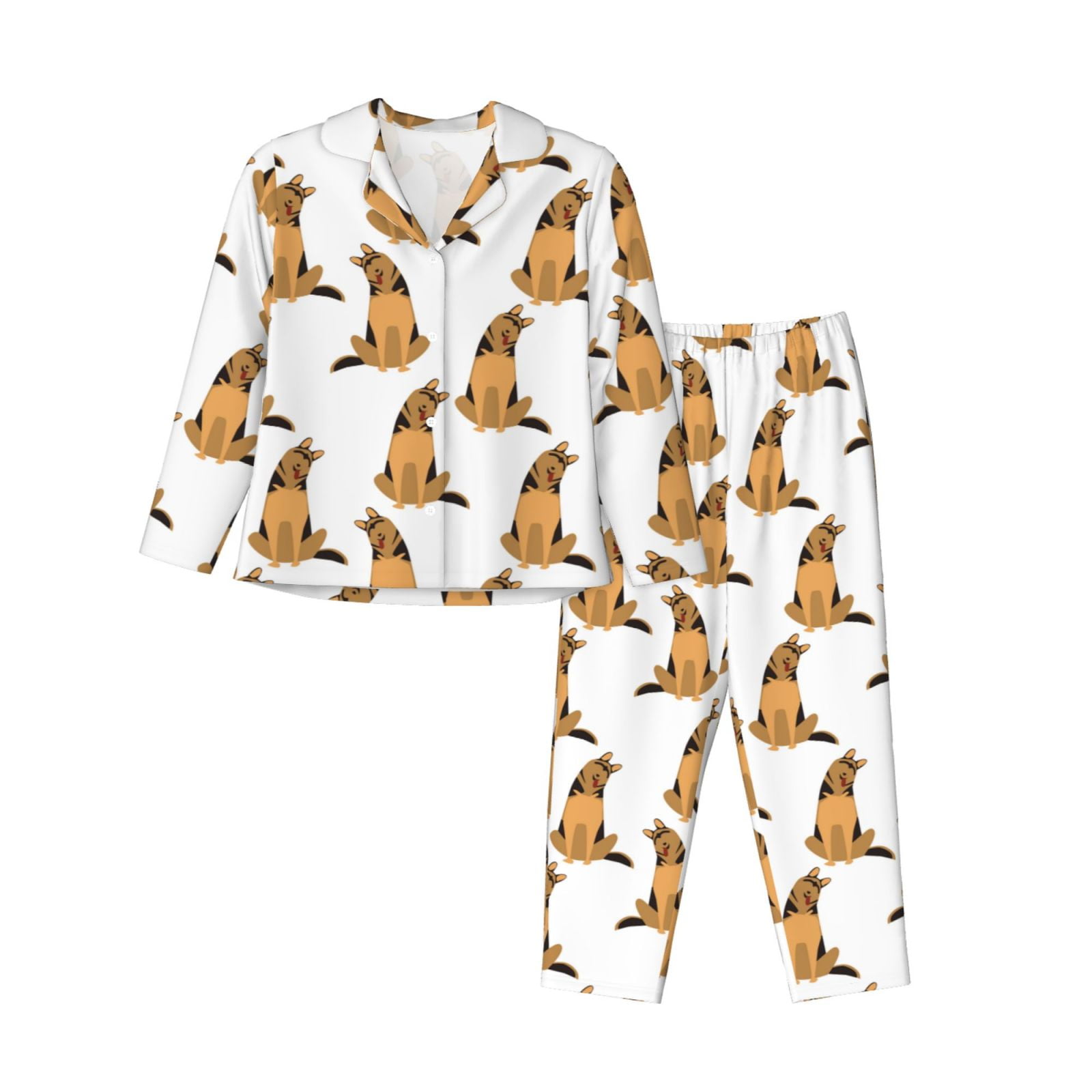 JUNZAN German Shepherd Dog Print Womens Pajama Sets,Long Sleeve Button ...