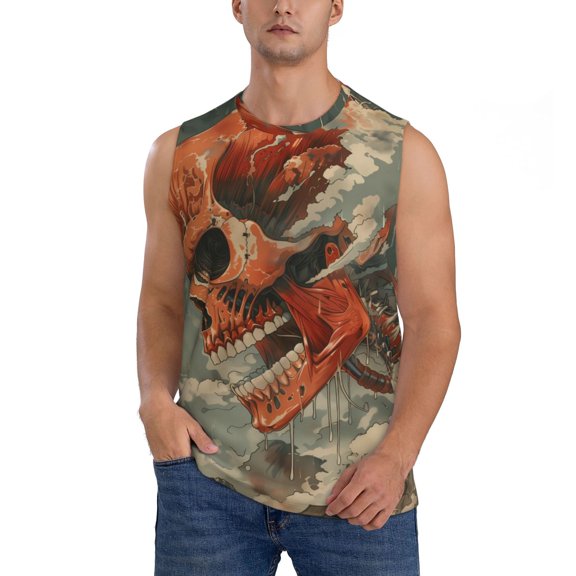 JUNZAN Gigantic Skull In Clouds Men's Sleeveless T Shirts,Sleeveless Muscle Shirts,Sizes S-3XL