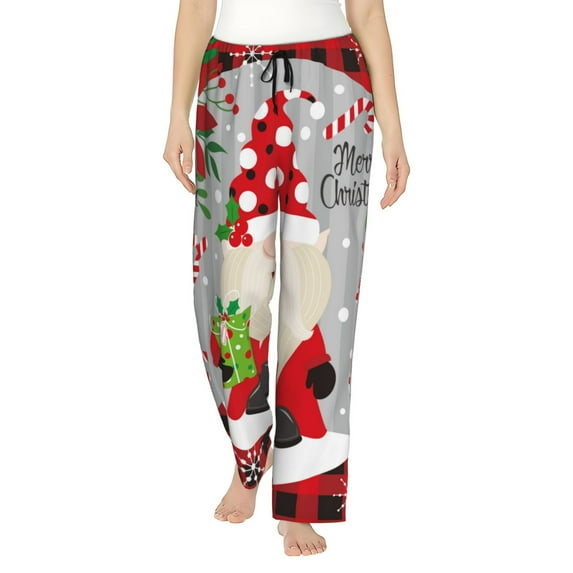 JUNZAN Gnome And Buffalo Plaid Women's Pajama Pants Drawstring Comfy Sleep Bottoms with Pockets-X-Large