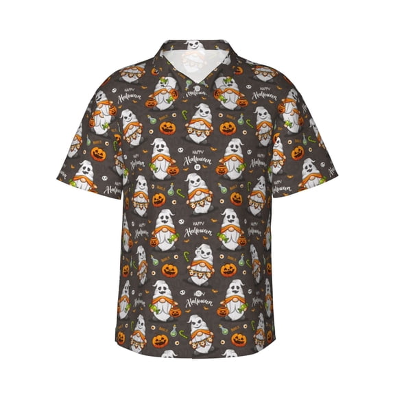 JUNZAN Gnome And Pumpkin Pattern Hawaiian Shirt for Men,Summer Beach Casual Short Sleeve Button Down Shirts-3X-Large