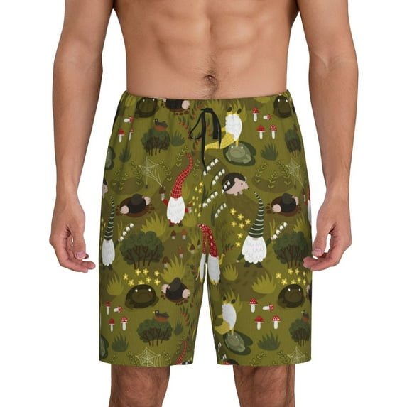 JUNZAN Gnomes Playing in the Garden Pattern Sleep Pajama Shorts for Men,Men's Pajama Bottoms,Sleepwear,Pj Shorts