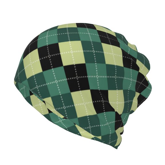 JUNZAN Green Squares Pattern Cotton Slouchy Beanie Hip-Hop Soft Lightweight Running Beanie Adult Skull Hats Cap for Men Women