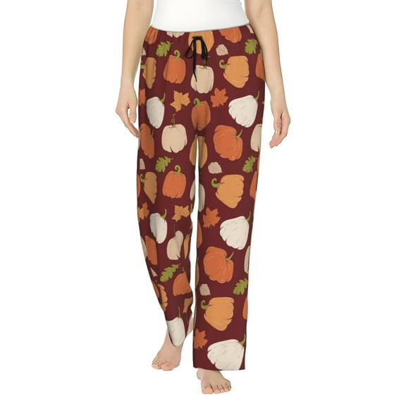 JUNZAN Happy Thanksgiving Day Women's Pajama Pants Drawstring Comfy Sleep Bottoms with Pockets-Small
