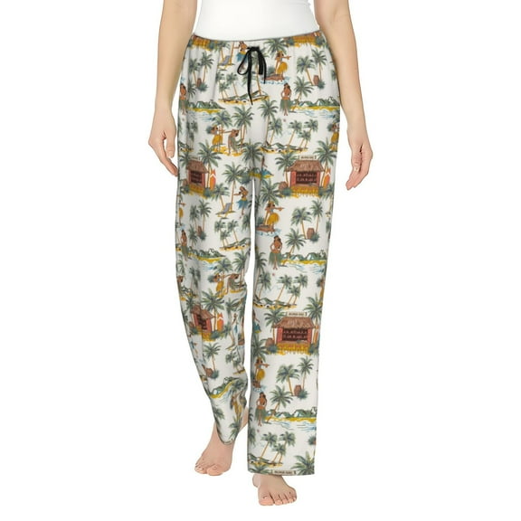 JUNZAN Hawaiian Style Women's Pajama Pants Drawstring Comfy Sleep Bottoms with Pockets